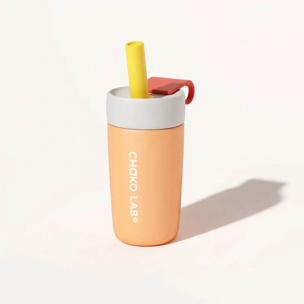 CHaKOLAB tumbler with straw, angle view