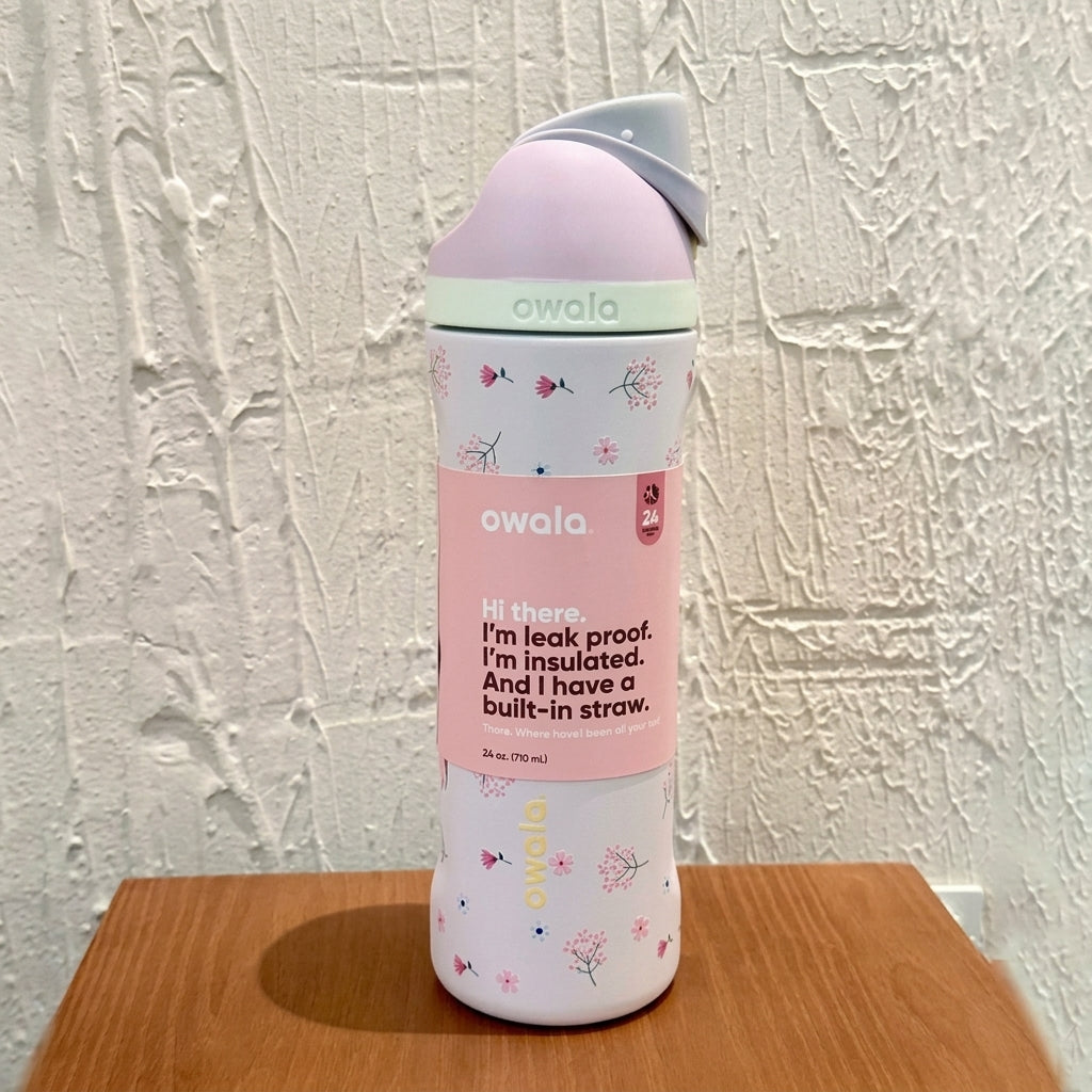 Owala floral water bottle in pink, product photo