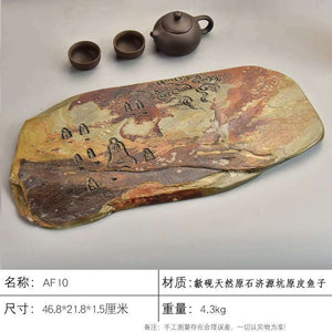 Handcrafted natural stone tea tray She Yan Gongfu tea board with carved traditional motifs
