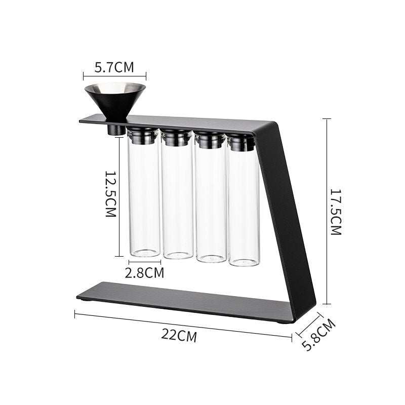 Magnetic coffee bean storage tubes with metal stand and filling funnel for single dose espresso beans