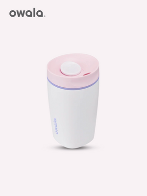 Owala coffee mug in Candy Coated white with pink lid