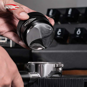IKAPE Adaptive Gravity espresso coffee distributor with gravity-adaptive levelling and stainless steel base