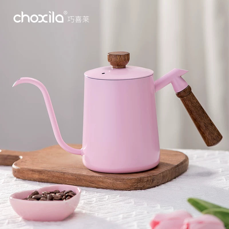Choxila Gooseneck Pour-Over Kettle | Soft Rose & Walnut Elegance 🪵