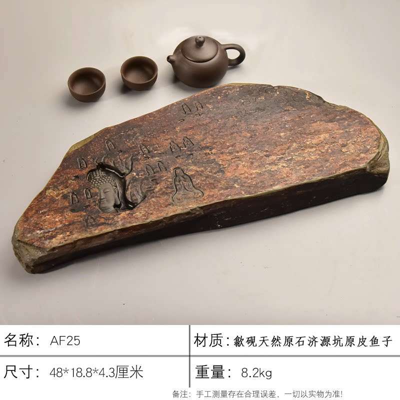 Handcrafted natural stone tea tray with traditional carvings for Gongfu tea ceremony