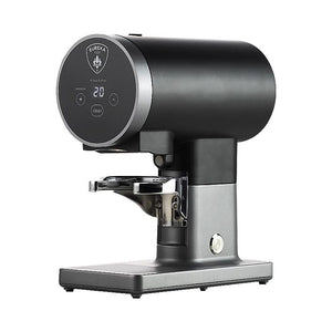 Black Eureka Disko constant force press seen from a slightly turned side angle