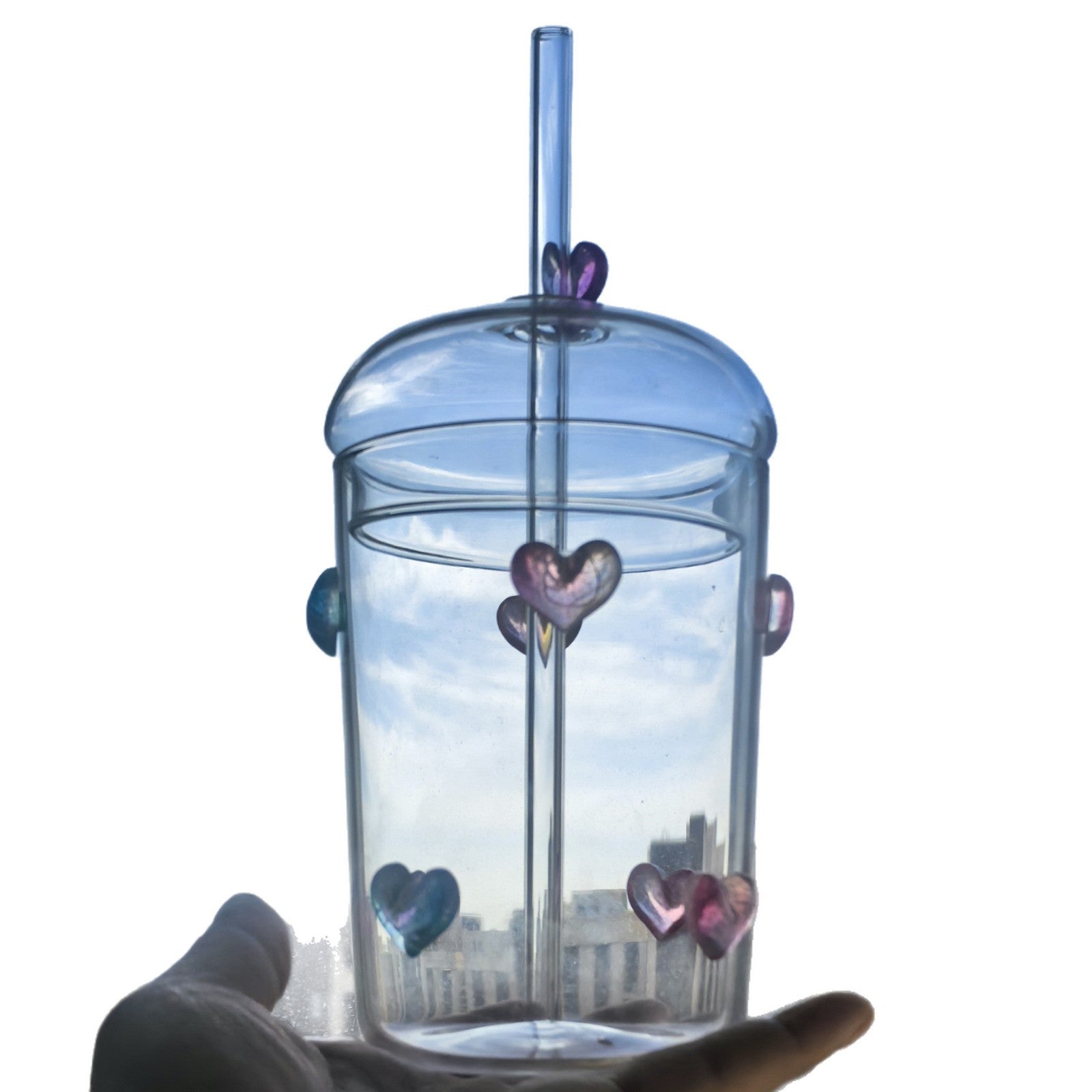 Glass straw cup transparent high temperature resistant juice high borosilicate glass cup with lid simple ins style large capacity water cup