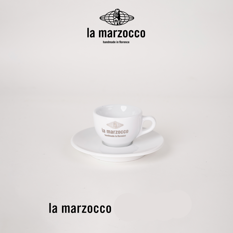 La Marzocco Heritage ceramic coffee cup and saucer set with high-gloss finish for espresso and cappuccino