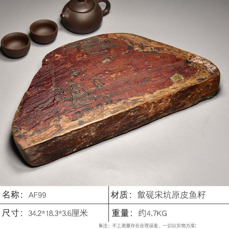 Handcrafted natural stone tea tray with intricate traditional carvings for Gongfu tea ceremony