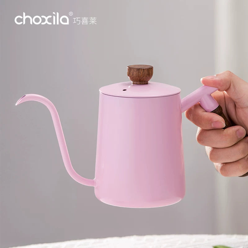 Choxila Gooseneck Pour-Over Kettle | Soft Rose & Walnut Elegance 🪵