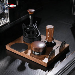 IKAPE 3-Piece Espresso Tamper and Distributor Set with walnut wood handles and stainless steel tools