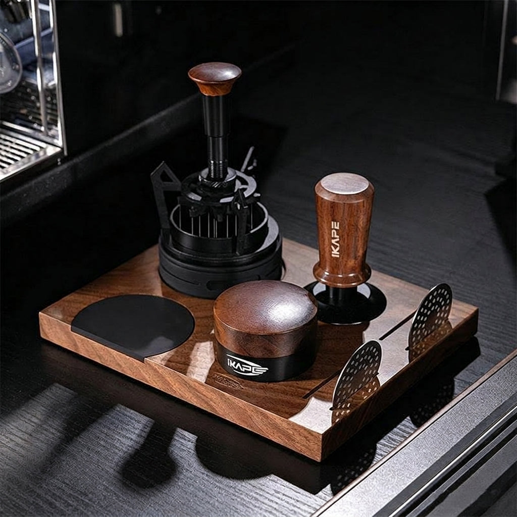 IKAPE wooden espresso tamper and leveler set, two-piece kit