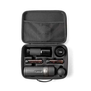 Black IKAPE Hard Shell portable espresso maker travel case with custom foam compartments and zipper closure