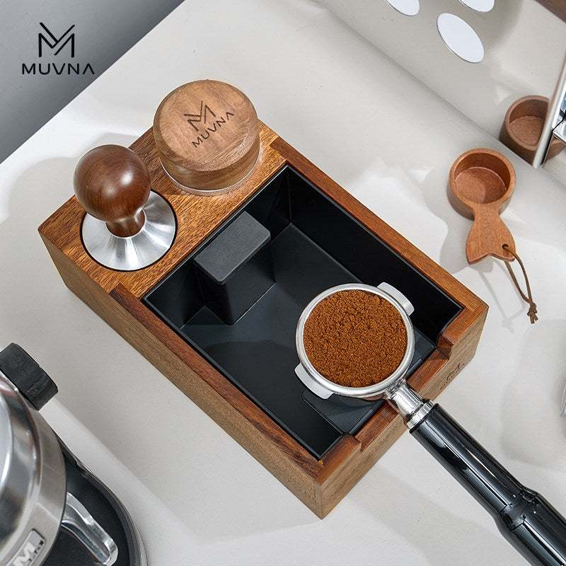 حامل قهوة MUVNA بتصميم خشبي أنيق مع وظائف متكاملة لتنظيم أدوات الإسبريسو
