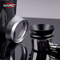IKAPE Universal Magnetic Espresso Dosing Funnel in black and silver anodized aluminum for espresso portafilters