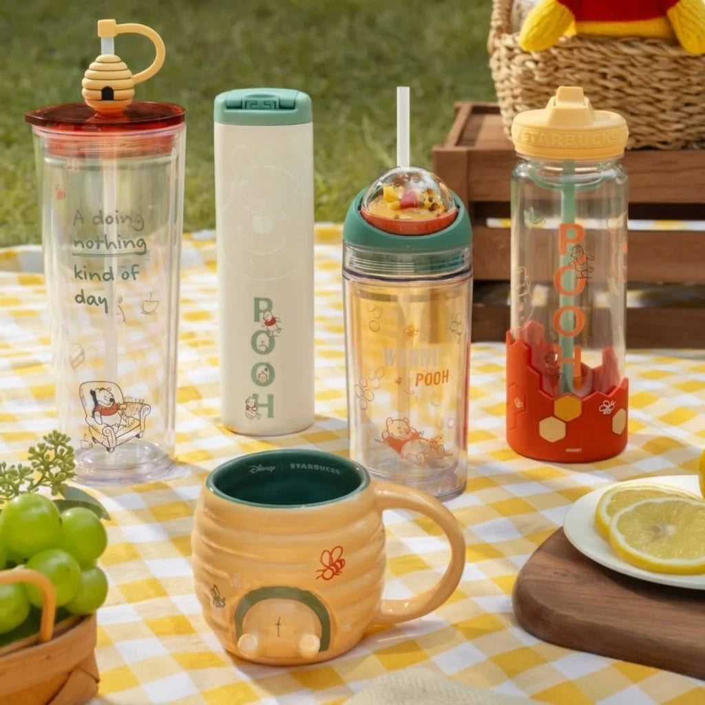 Winnie the Pooh cup with straw and character design