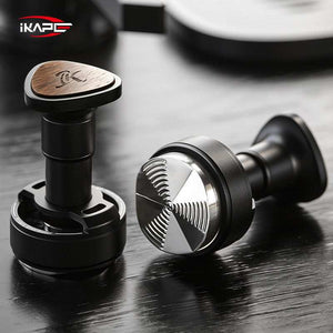 IKAPE Espresso Distributor rotary coffee leveler with wooden handle and stainless steel base