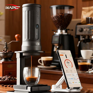 IKAPE smart wireless heating portable espresso maker with Bluetooth app control and bottomless portafilter