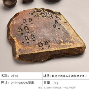 Handcrafted natural stone tea tray with intricate carvings for Gongfu tea ceremonies