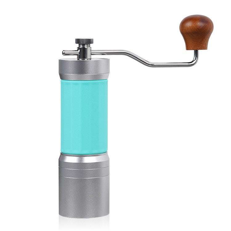 IKAPE Manual Coffee Grinder with adjustable settings and wooden handle on a white background