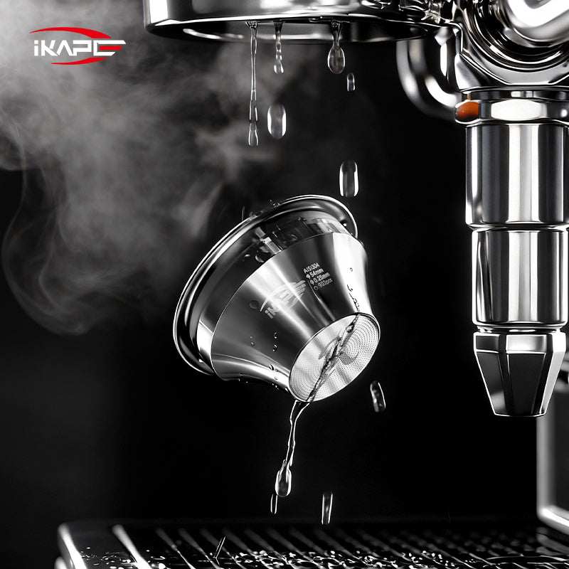 IKAPE Stainless Steel precision espresso filter basket with polished finish and laser-cut micro holes