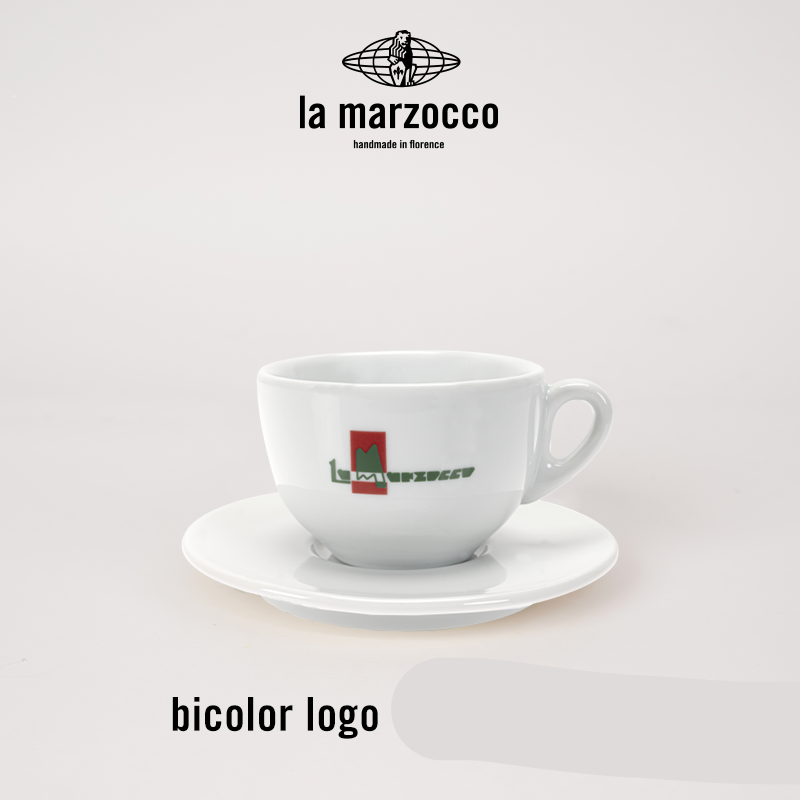 La Marzocco Heritage ceramic coffee cup and saucer set with high-gloss finish for espresso and cappuccino