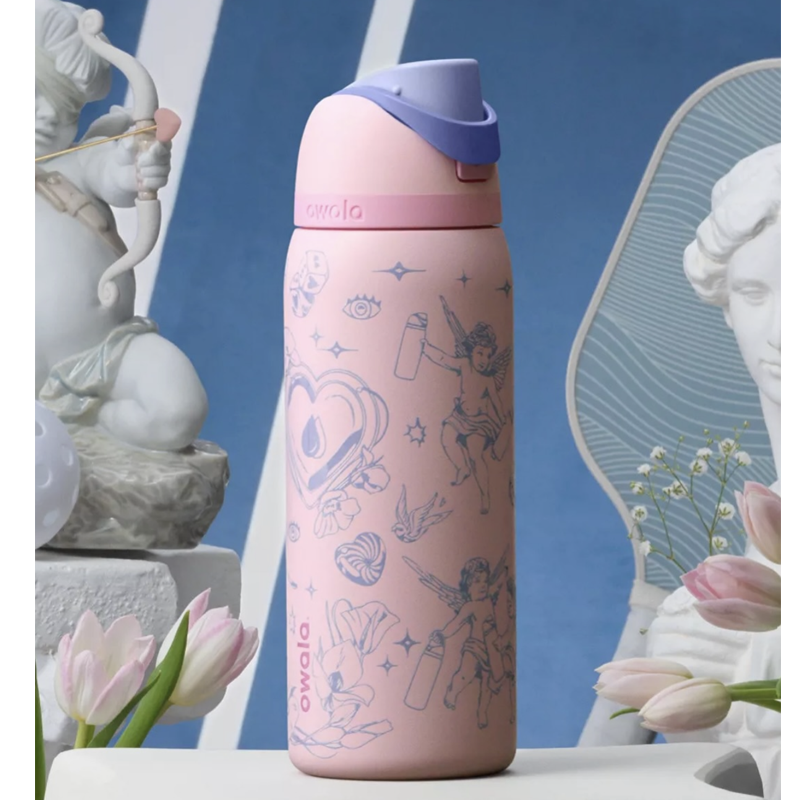 The American version of Owala's new Valentine's Day limited edition pink angel model insulated cup handle straw has a large capacity of 945ml