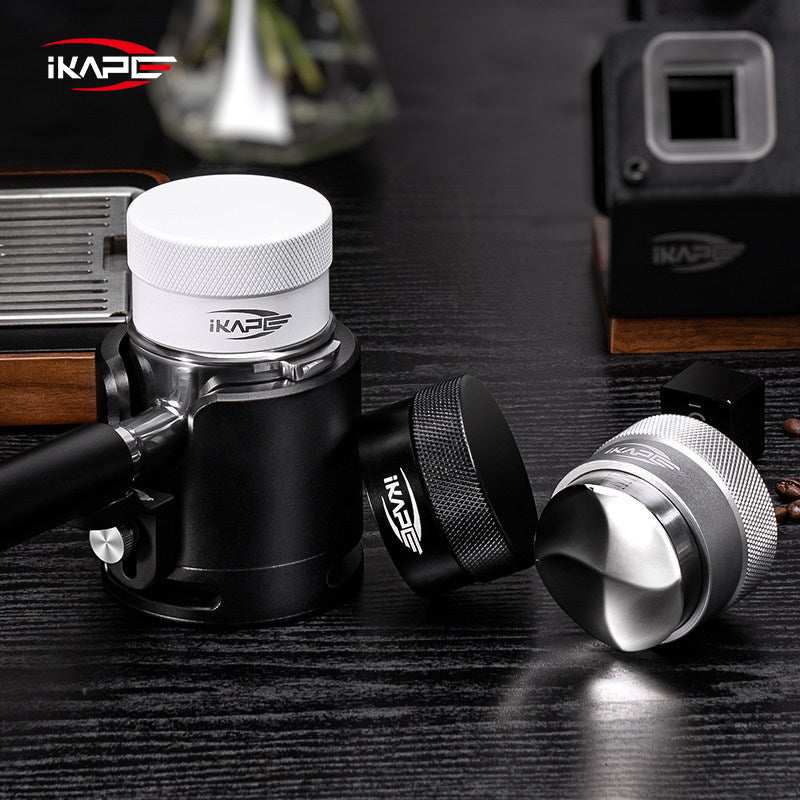 IKAPE Adaptive Gravity espresso coffee distributor with stainless steel base and anodized aluminum grip for even coffee grounds distribution