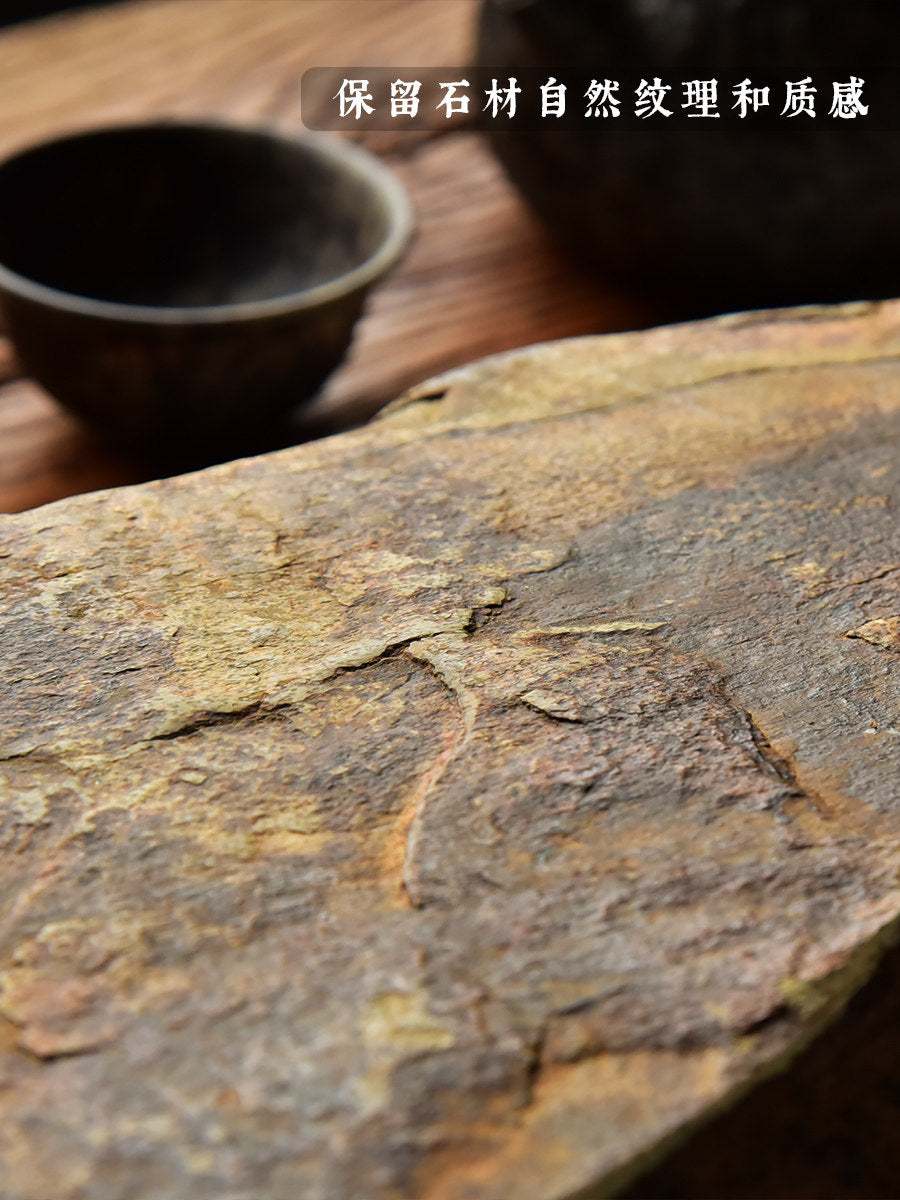 Handcrafted natural stone tea tray with traditional carvings for Gongfu tea ceremony