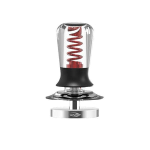 iKAPE spring loaded espresso tamper with ripple stainless steel base and transparent handle for precise coffee tamping