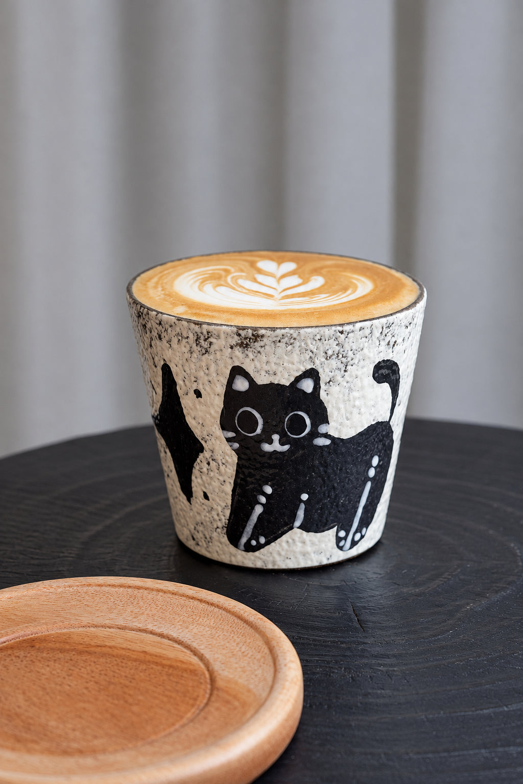 Hand-painted cat coffee cup, another angle