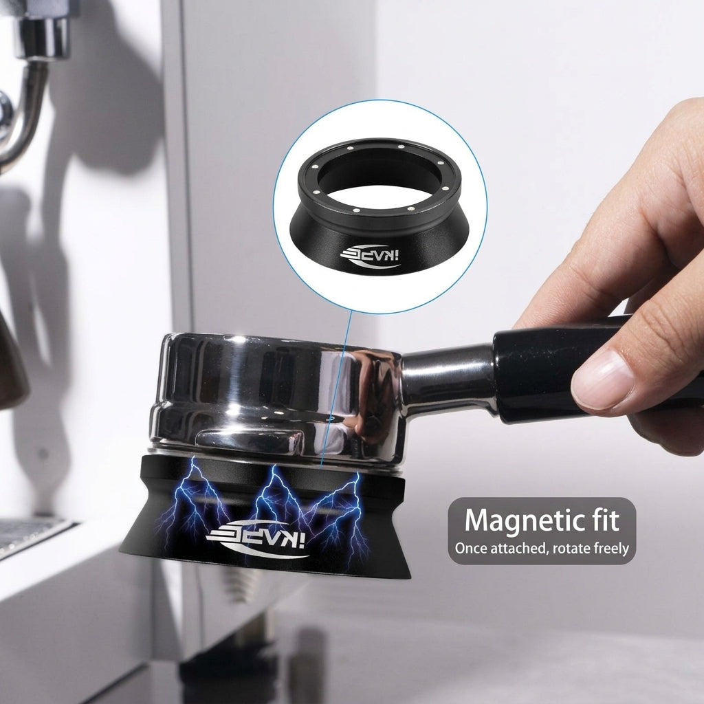 IKAPE espresso dosing funnel with a flared mouth for catching grounds