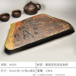 Handcrafted natural stone tea tray made from She Yan stone with intricate traditional carvings for Gongfu tea ceremony