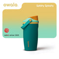 Owala kids water bottle in teal and orange with flip straw lid