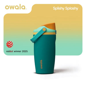 Owala kids water bottle in teal and orange with flip straw lid
