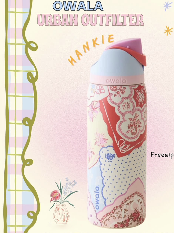 Owala co-branded UO new handkerchief Hankie printed insulated water bottle FreeSip double drink straw cup