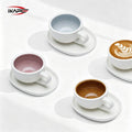 IKAPE Ceramic Coffee Cup with saucer set 300ml white matte exterior and glazed interior