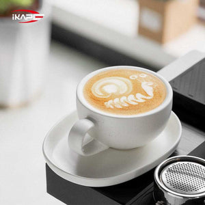 IKAPE Ceramic Coffee Cup with saucer 300ml matte white textured exterior and glazed interior