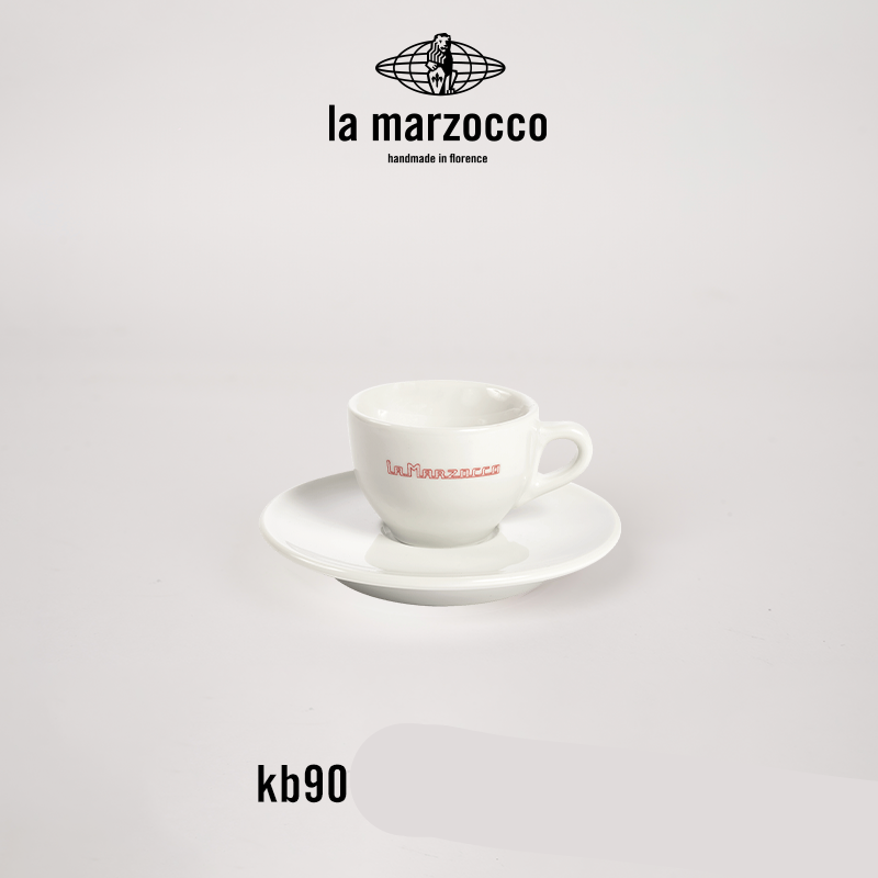La Marzocco Heritage ceramic coffee cup and saucer set with sleek Italian design and high-gloss finish