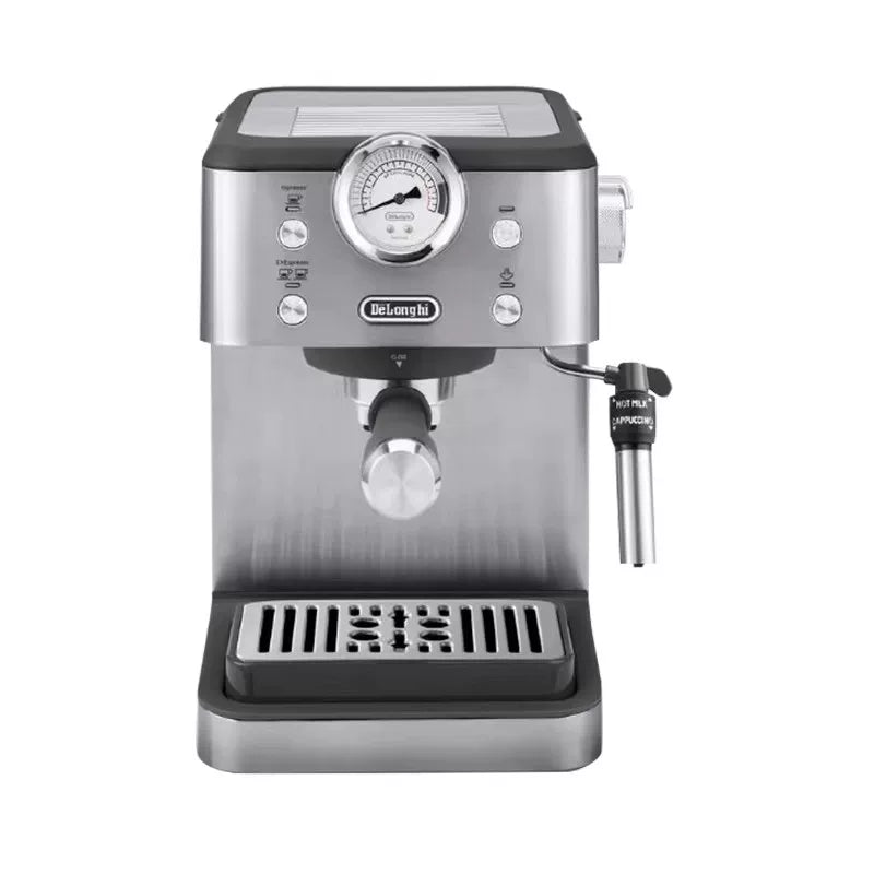 delonghi EM450 silver semi-automatic coffee machine with pump and milk frother for home and office