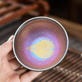 Colorful gold wood leaf Jianyang Jianyang rose gold leaf footless bowl rainbow colorful gold tea cup handmade ceramic master cup