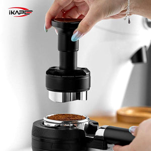 IKAPE Espresso Distributor rotary coffee leveler tool with wooden handle and stainless steel base for espresso grounds leveling
