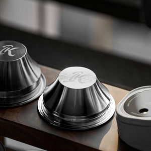 IKAPE stainless steel precision espresso filter basket with laser-cut micro holes and polished finish