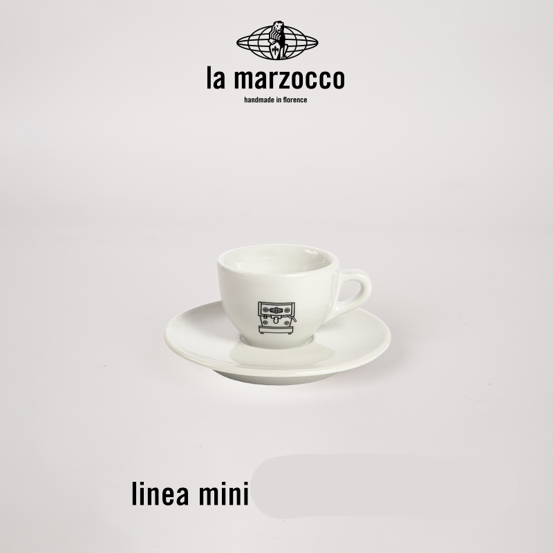 La Marzocco Heritage ceramic coffee cup and saucer set with sleek Italian design and high-quality heat-retentive ceramic material