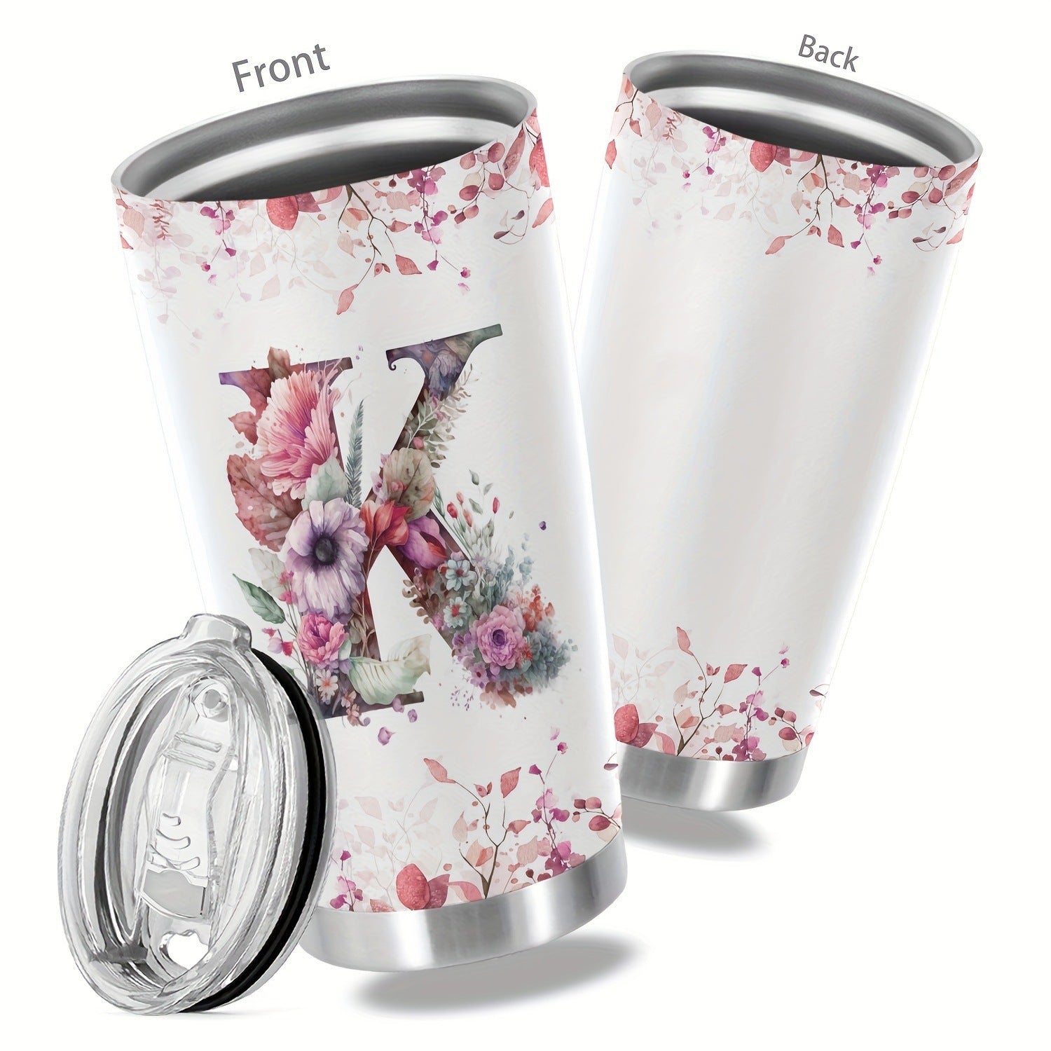Floral Initial 20oz Stainless Steel Tumbler | Cup To Machine