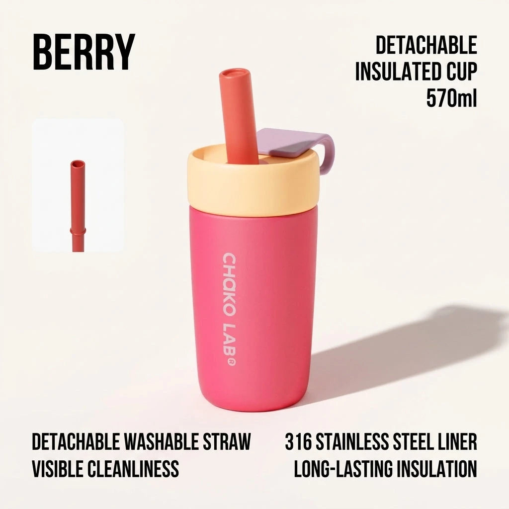 CHaKOLAB insulated tumbler with straw close-up