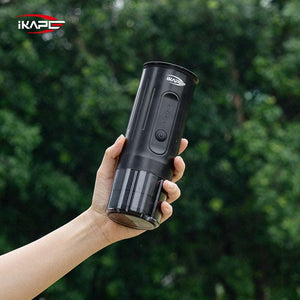 IKAPE 2-in-1 Electric Portable Espresso Maker black compact handheld coffee machine with clear cup and USB cable