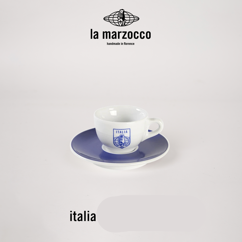 La Marzocco Heritage ceramic coffee cup and saucer set with high-gloss finish and Italian design
