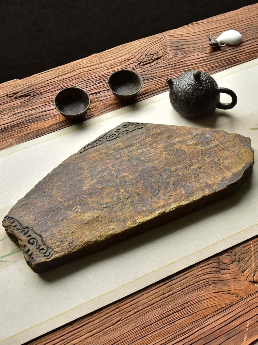 Natural She Yan stone tea board, angled view