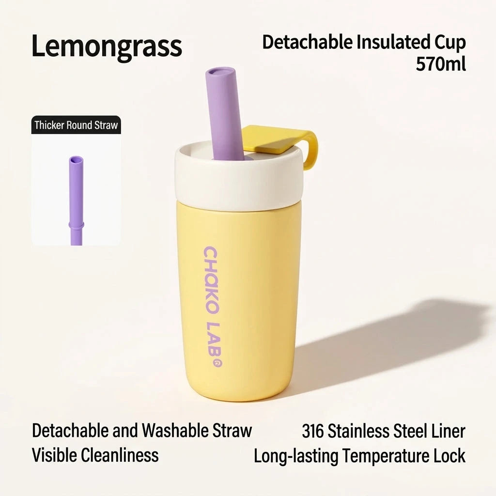 CHaKOLAB insulated tumbler with straw, top view