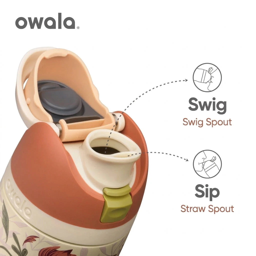 Owala FreeSip dual-lid mechanism with built-in straw and sip opening